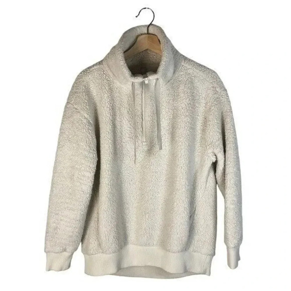 Athleta Talus Off White Faux Fur Teddy Sherpa Quarter Zip Pullover M - Picture 2 of 4